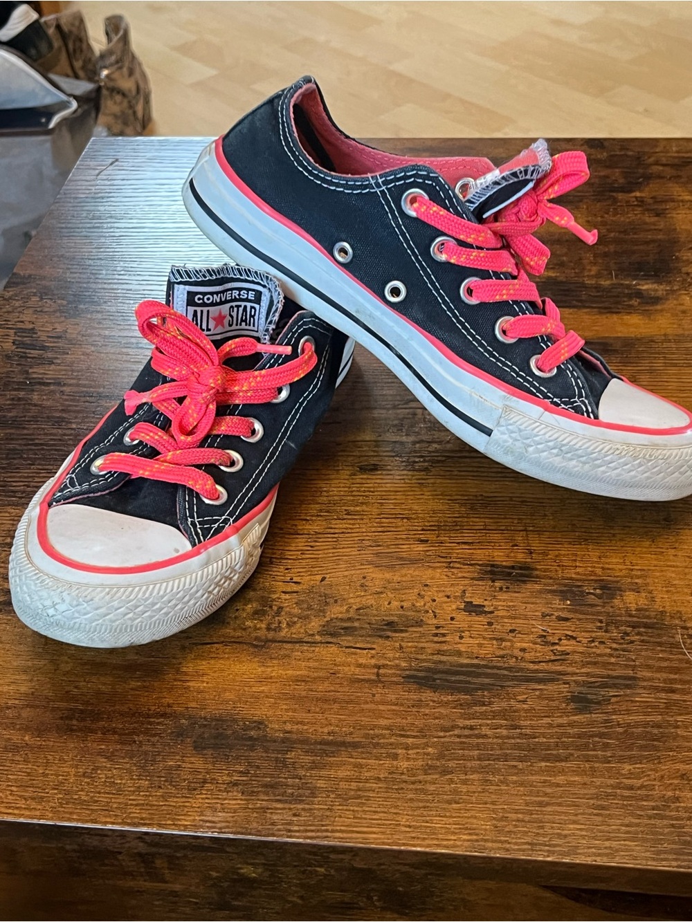Converse Black Low Top Sneakers with Bright Pink Accents